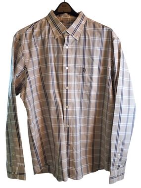 U.S. Polo Assn. Men's Beige and Navy Plaid Button-Down Shirt XXL